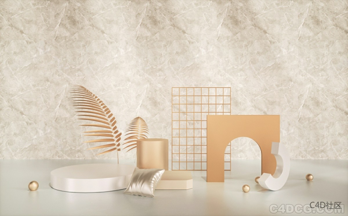 C4D电商场景-大理石背景简约场景金色