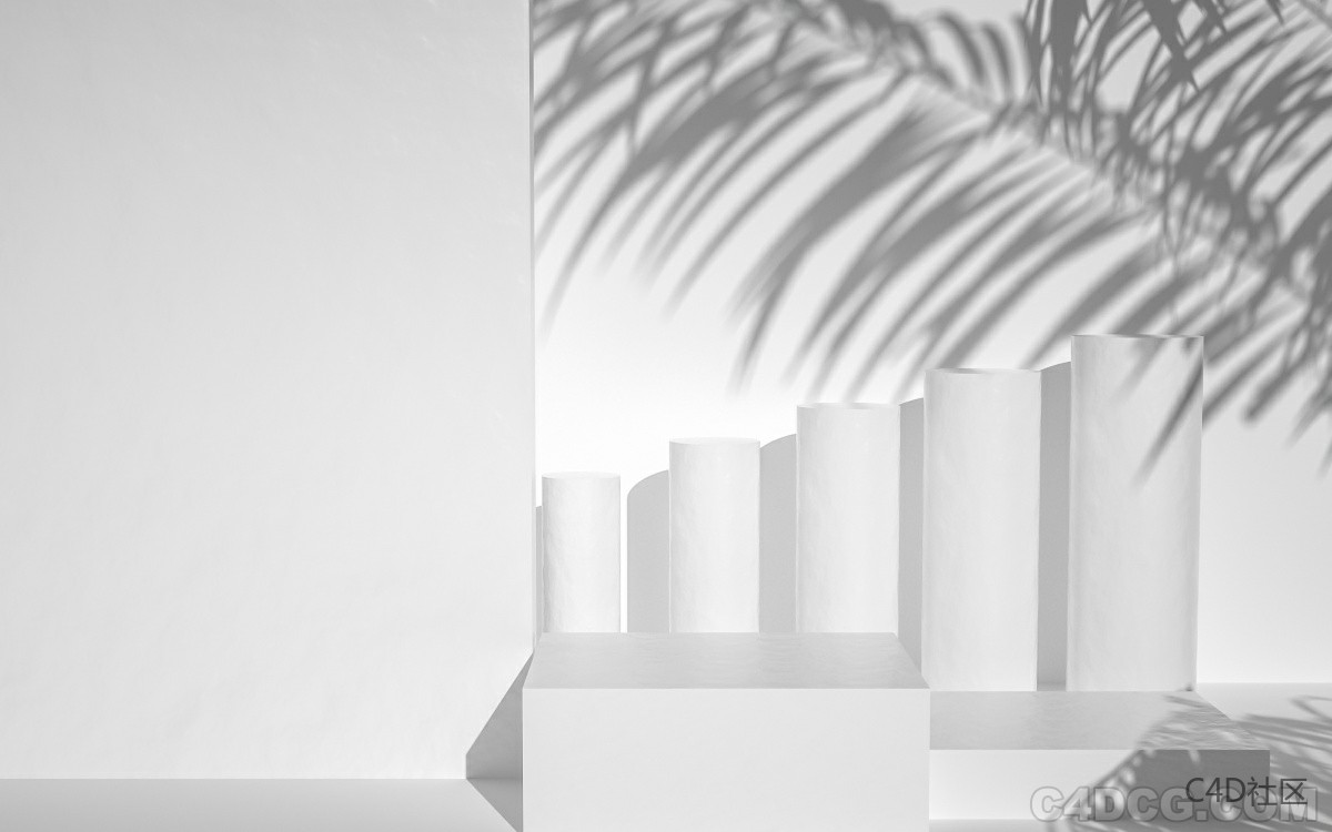 C4D电商场景-白膜植物叶子倒影场景