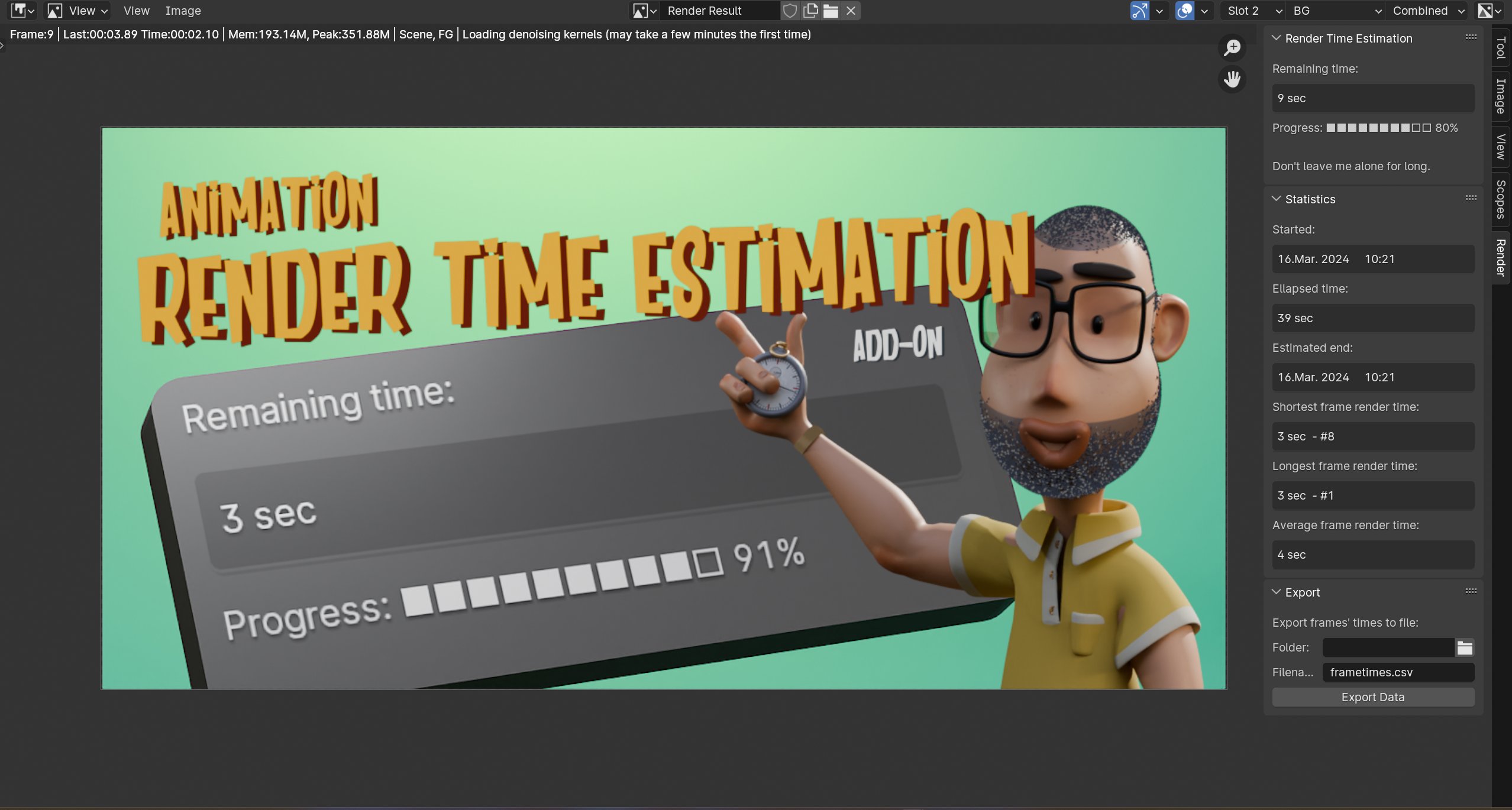 Render Time Estimation Add-on v2.0.0 fro Blender 渲染时间管理插件