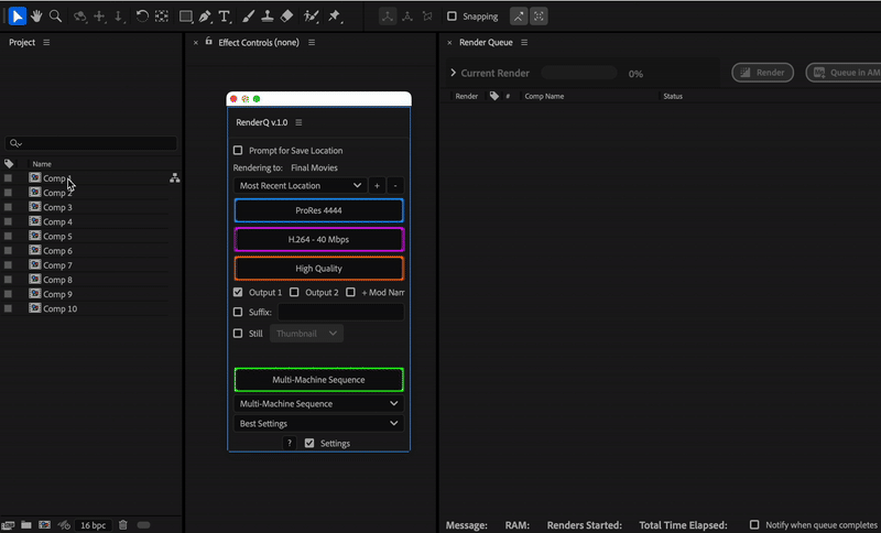 RenderQ 1.0 for After Effects 批量渲染列队脚本