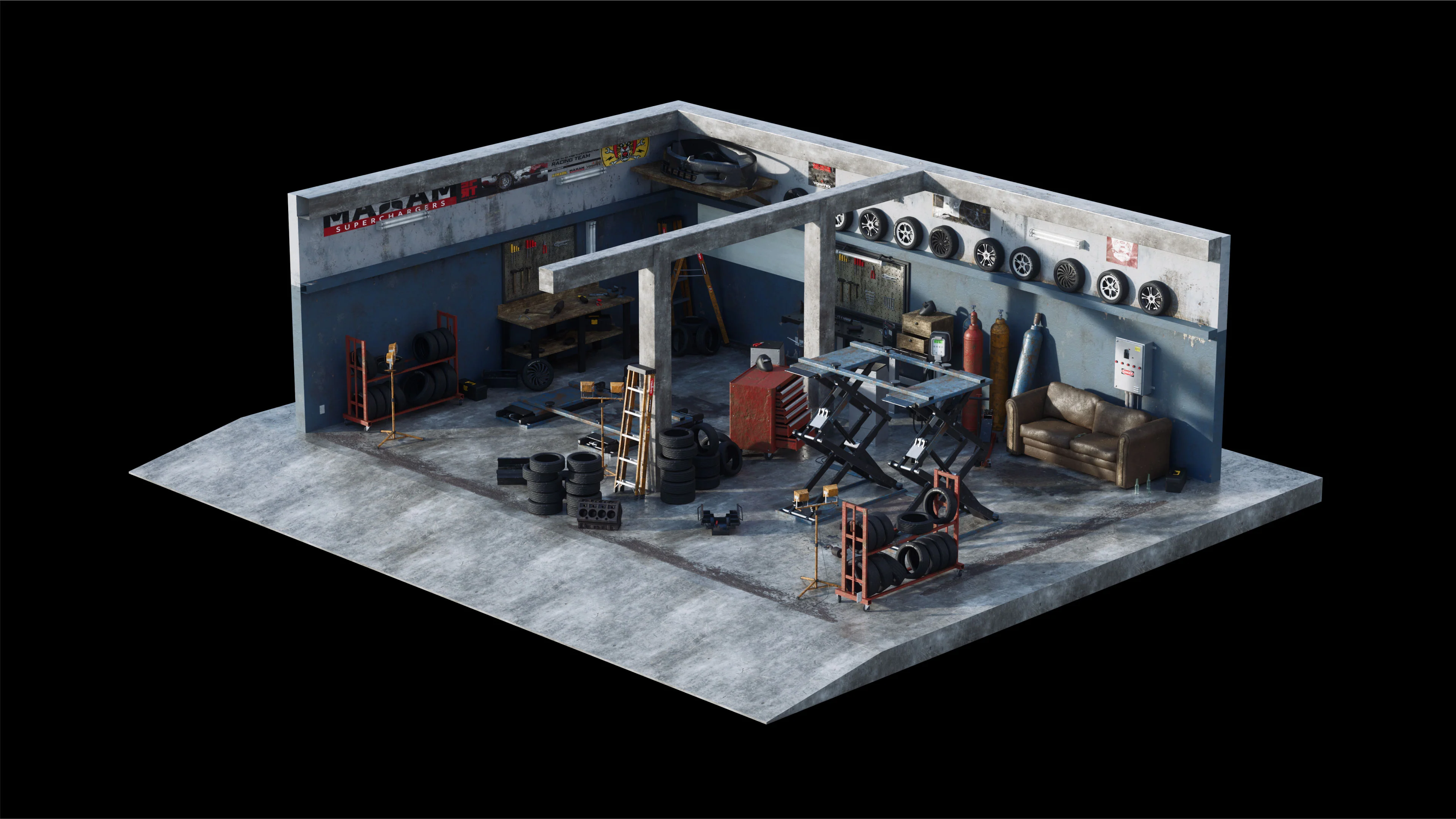 社区商店修理店面包店-blender模型工程Neighborhood Shops