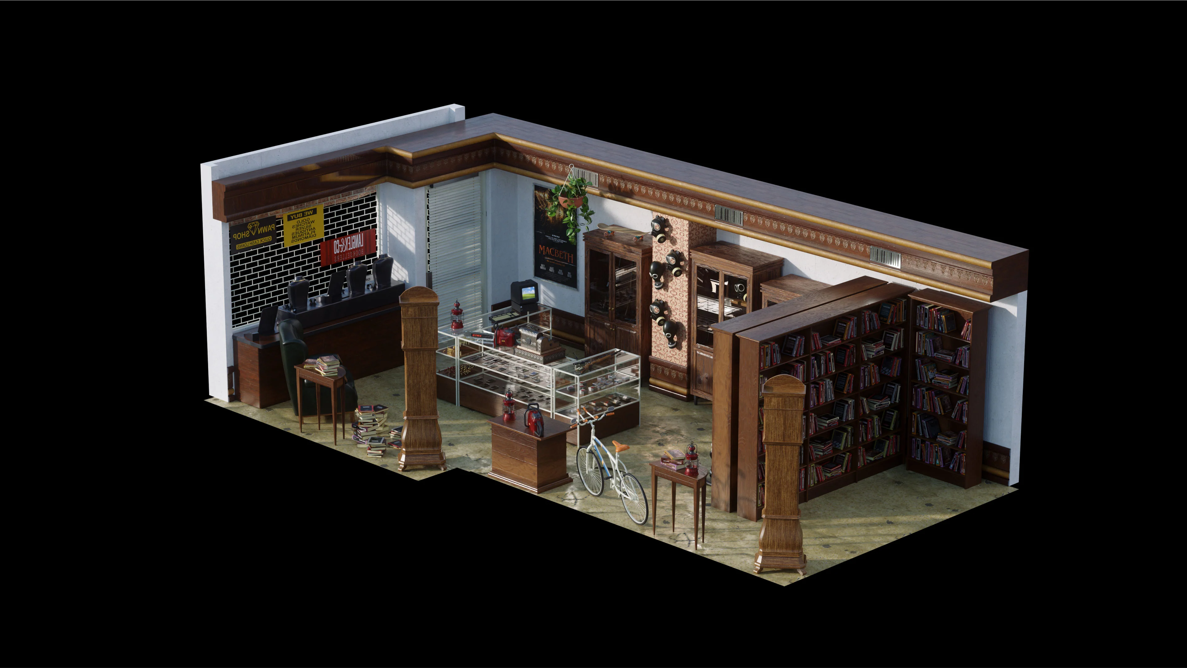 社区商店修理店面包店-blender模型工程Neighborhood Shops