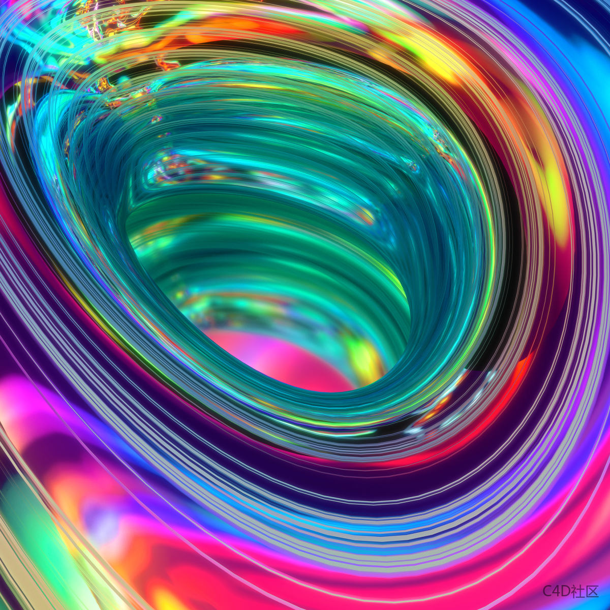 C4D彩色黑洞效果