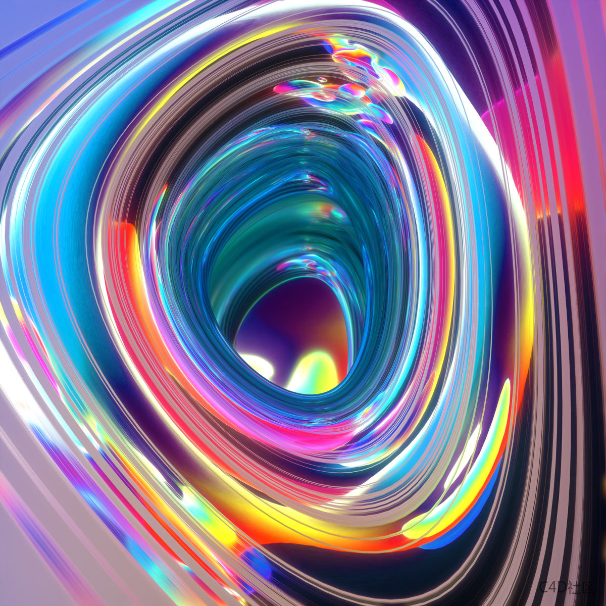 C4D彩色黑洞效果