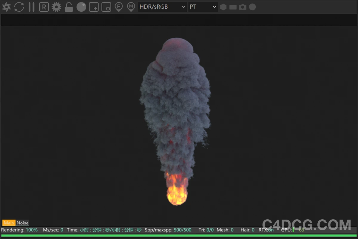 Octane也能像Redshift一样直接识别C4D Pyro模拟的烟火效果啦！