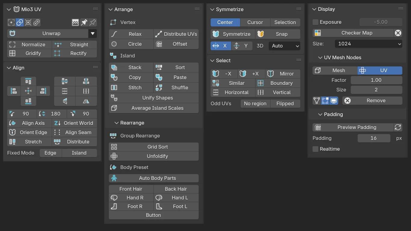 Mio3 UV v1.5.1 fro Blender UV 编辑辅助插件
