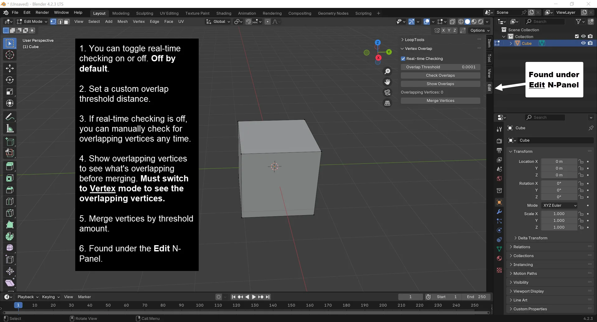 Vertex Overlap v1.1.0 for blender 顶点辅助编辑插件