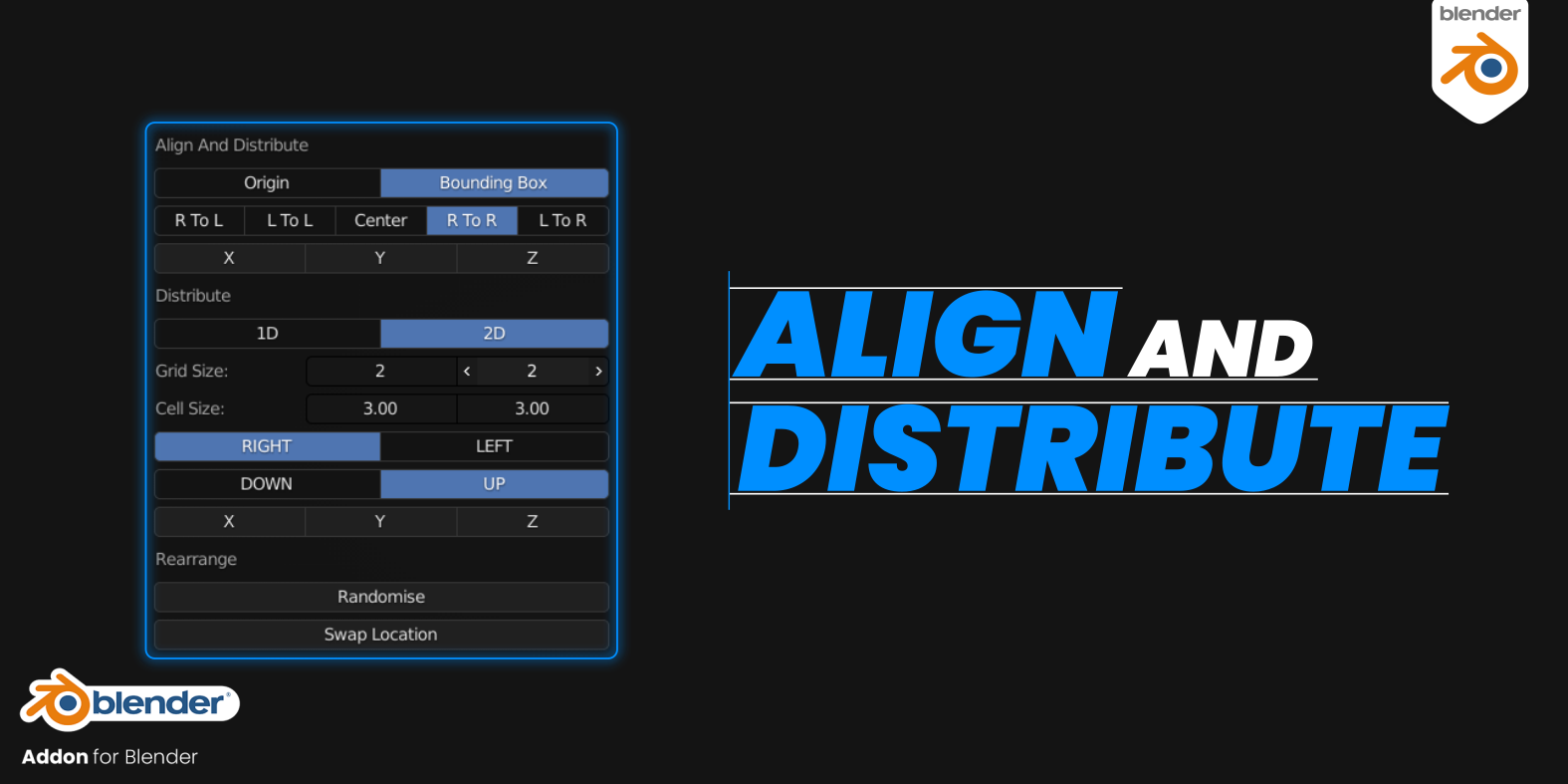 Align And Distribute v3.0 fro Blender 模型分布对齐插件
