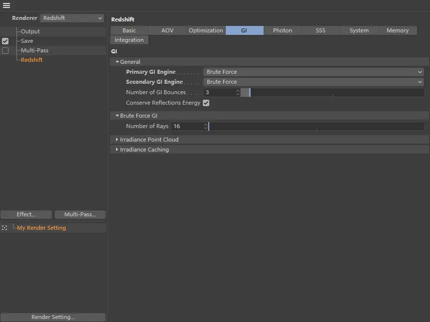 Redshift 渲染设置：全局光照-暴力计算GI引擎