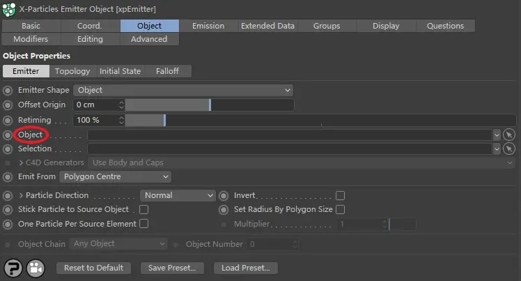 X-particles 使用文档:Emitter Shape Object