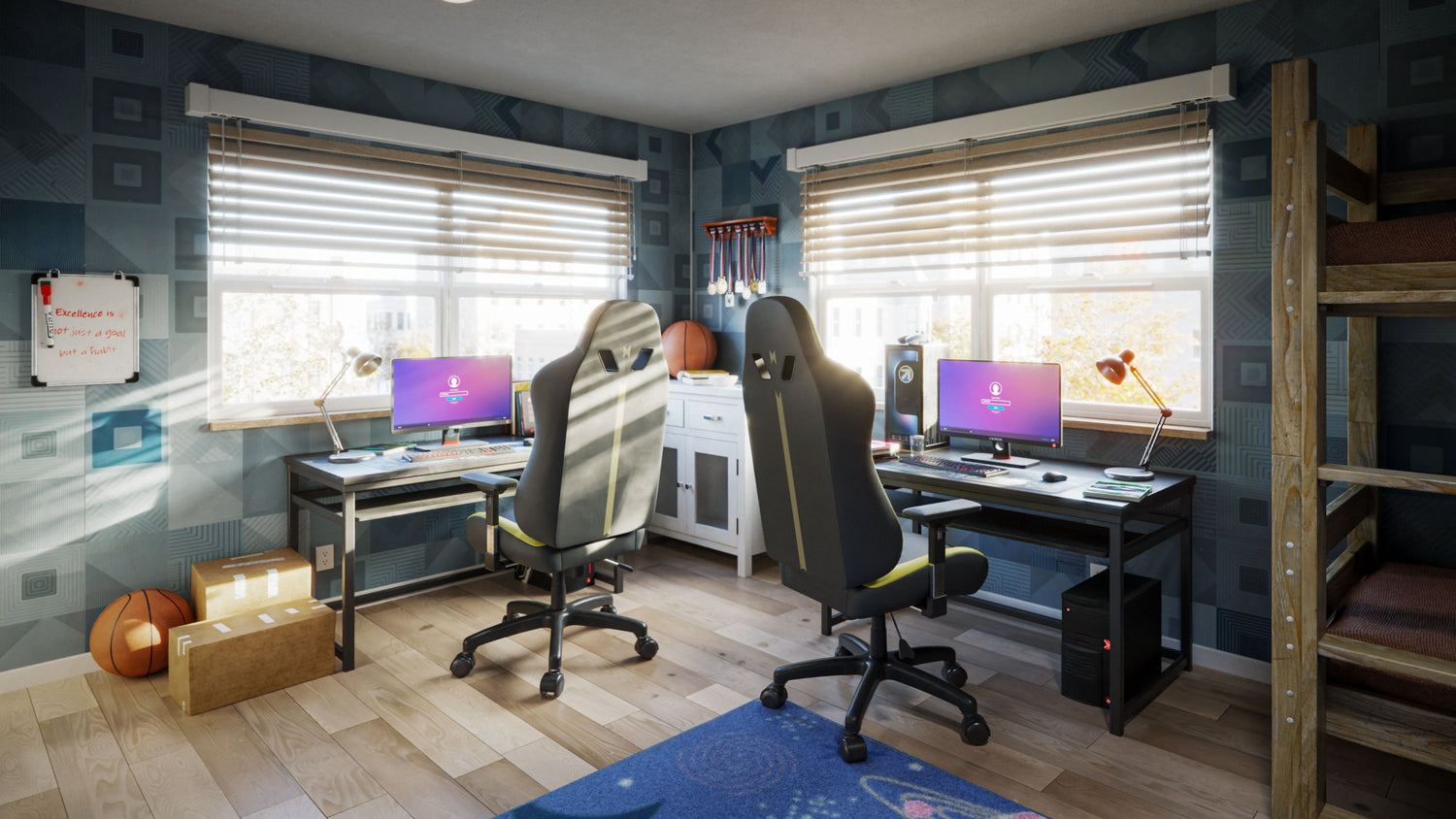 公寓电竞房客厅卧室场景 bledner模型 Apartment Interiors