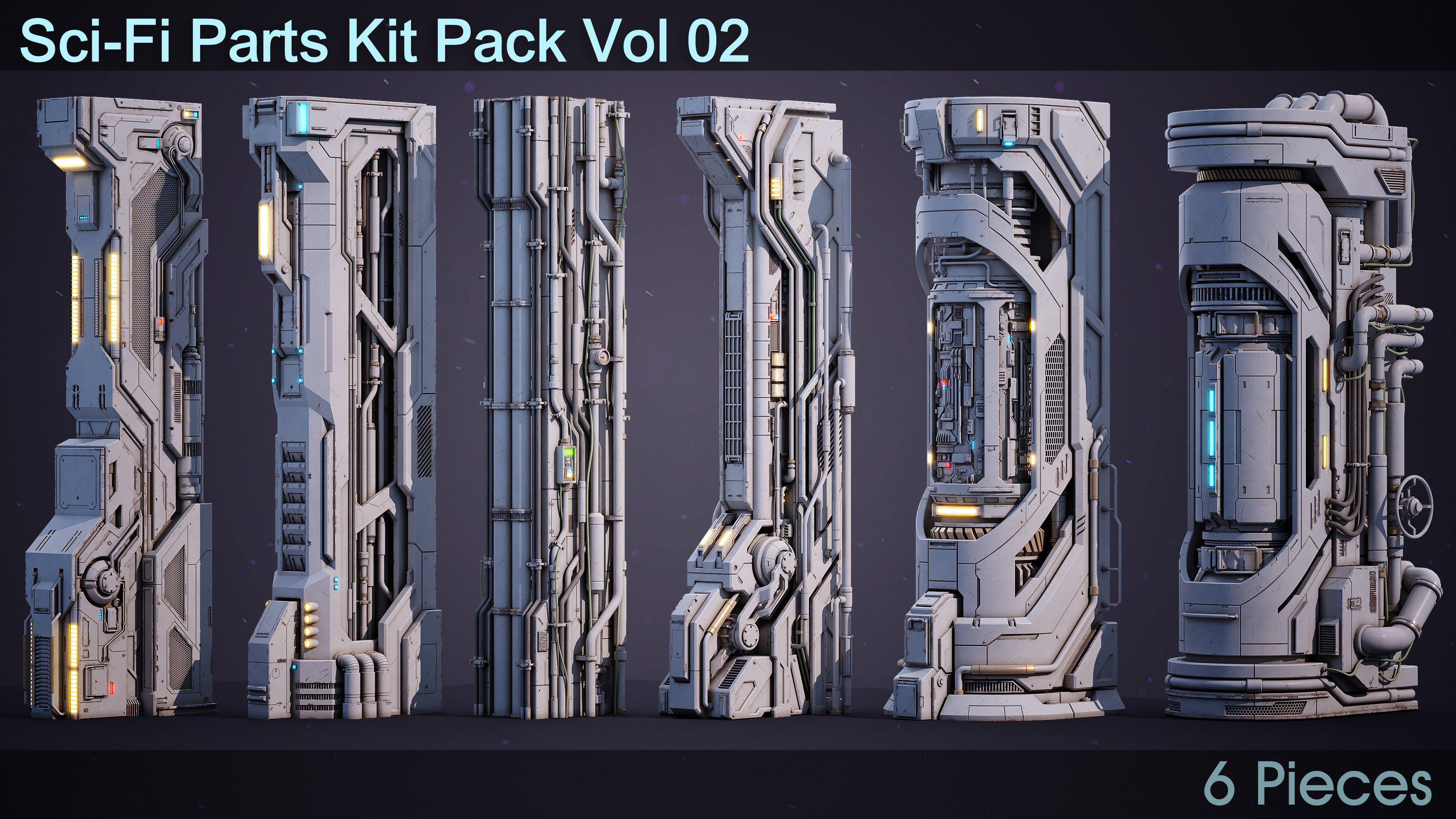 科技感机械立柱模型-Sci-Fi Parts Kit Pack vol 02