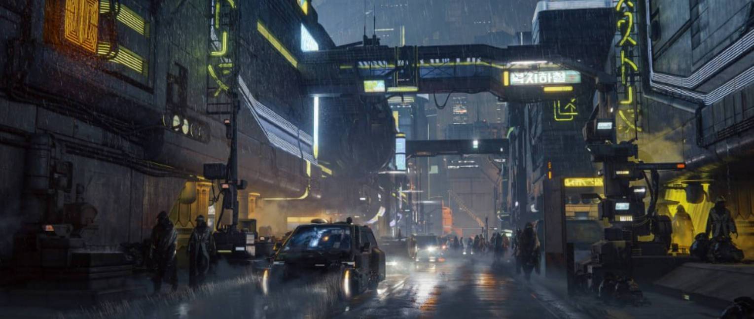 未来科幻赛博朋克建筑汽车街道场景3D模型资产 BMS Cyberpunk