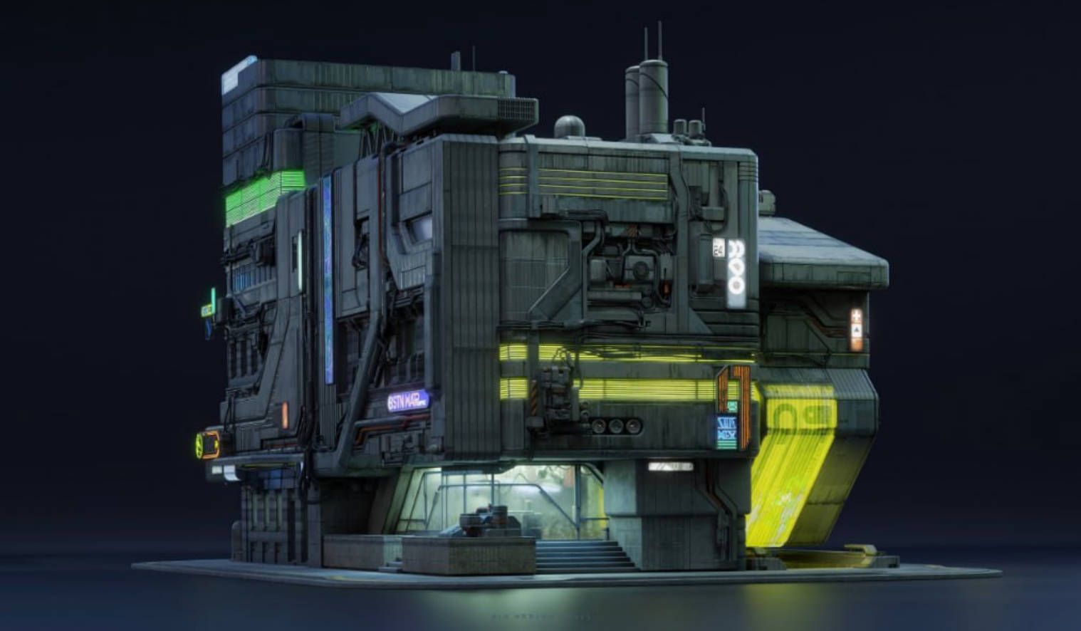 未来科幻赛博朋克建筑汽车街道场景3D模型资产 BMS Cyberpunk