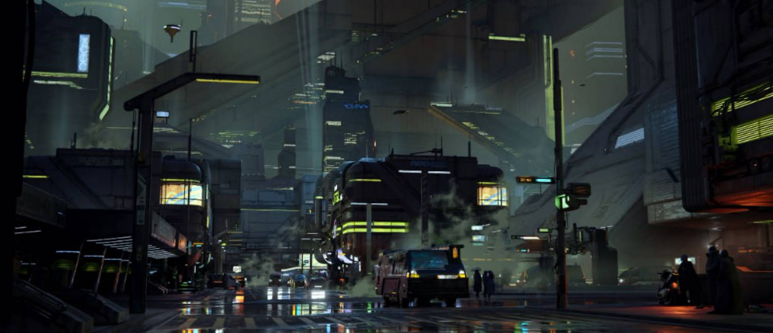 未来科幻赛博朋克建筑汽车街道场景3D模型资产 BMS Cyberpunk