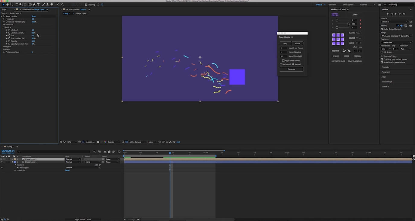 Super Liquids v1.5.6 for After Effects 流体气泡拖尾脚本