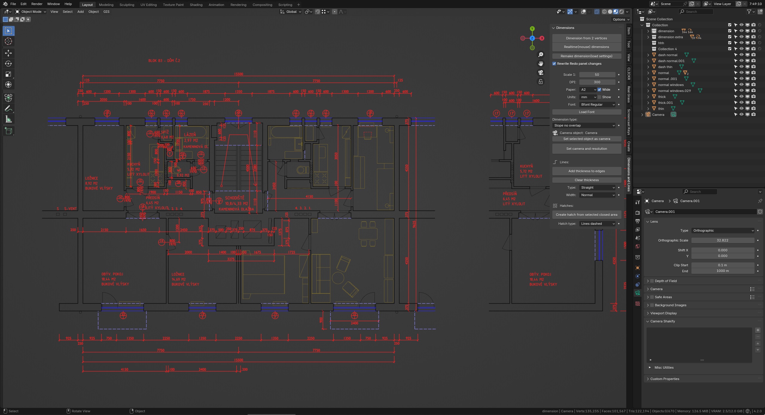Dimensions and Lines 1.10 for blender 蓝图标注插件