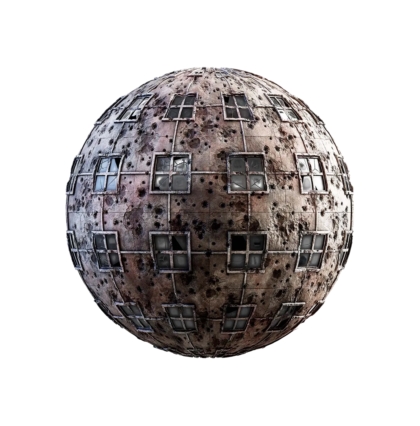 带破损窗户的损坏墙250610506