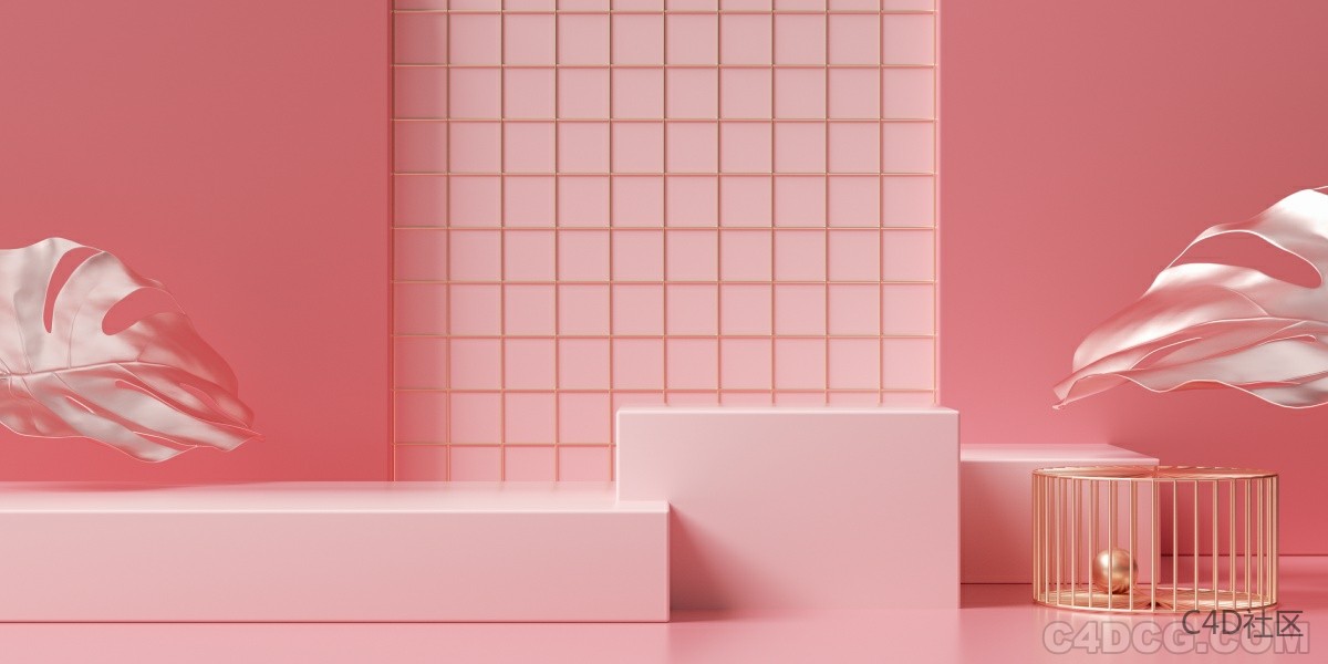 C4D电商场景-红色+金色简约电商数码产品场景