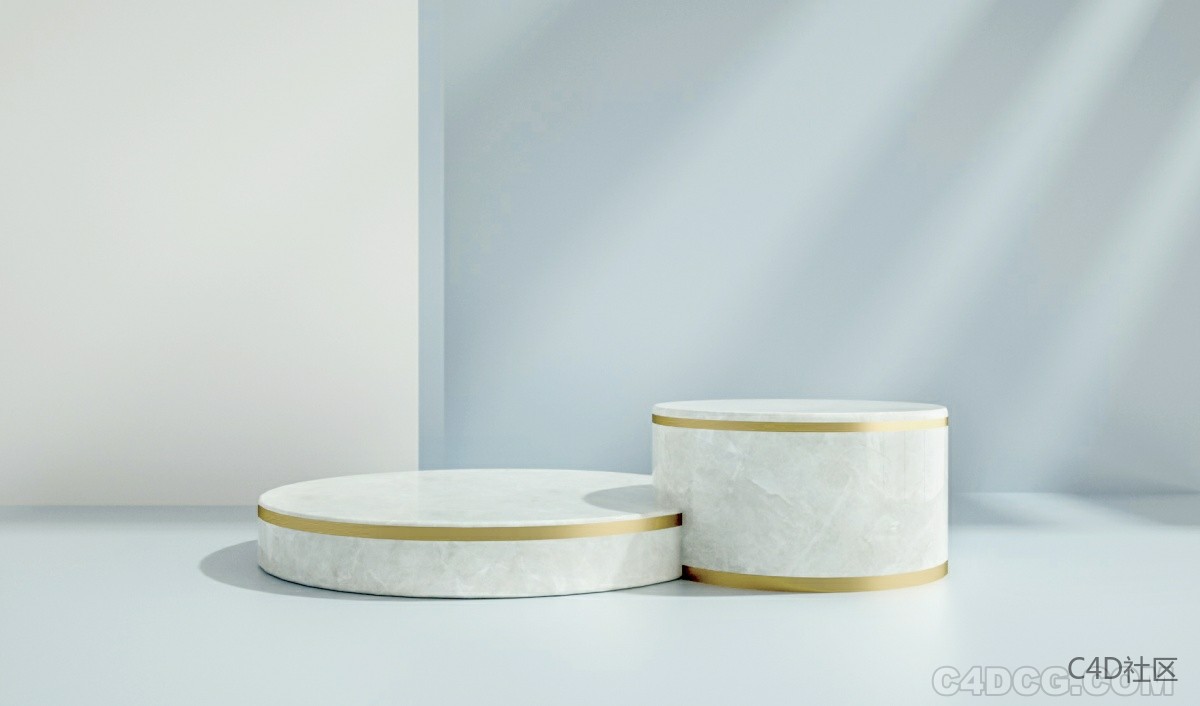 C4D电商场景-纯色光影青简场景