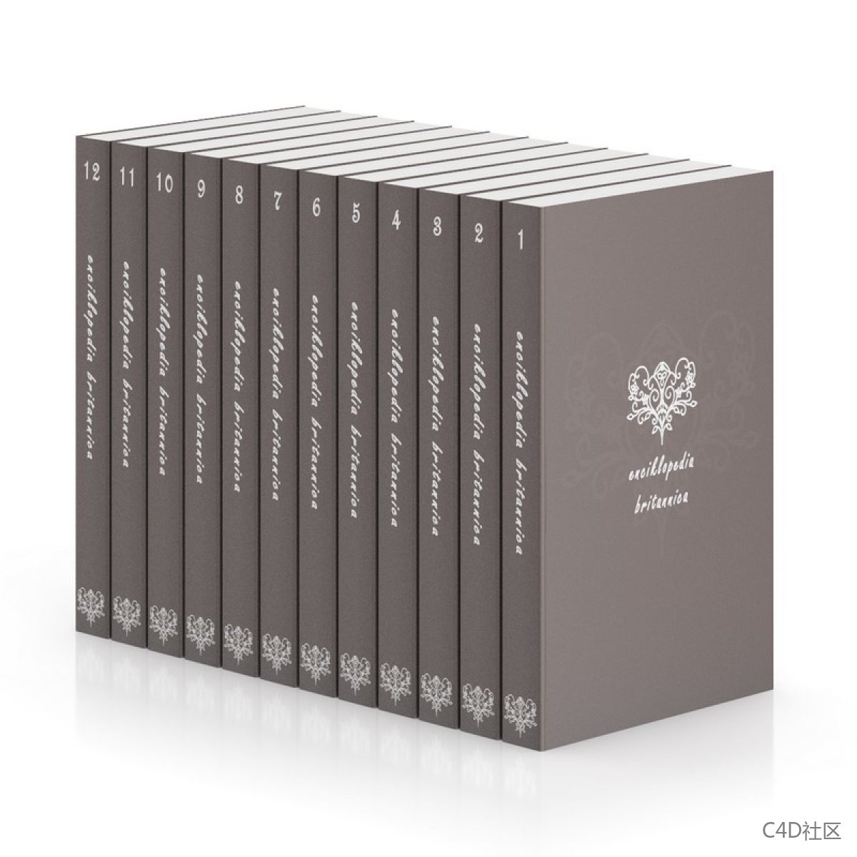 书籍模型-十二本厚薄一致整齐摆放的书