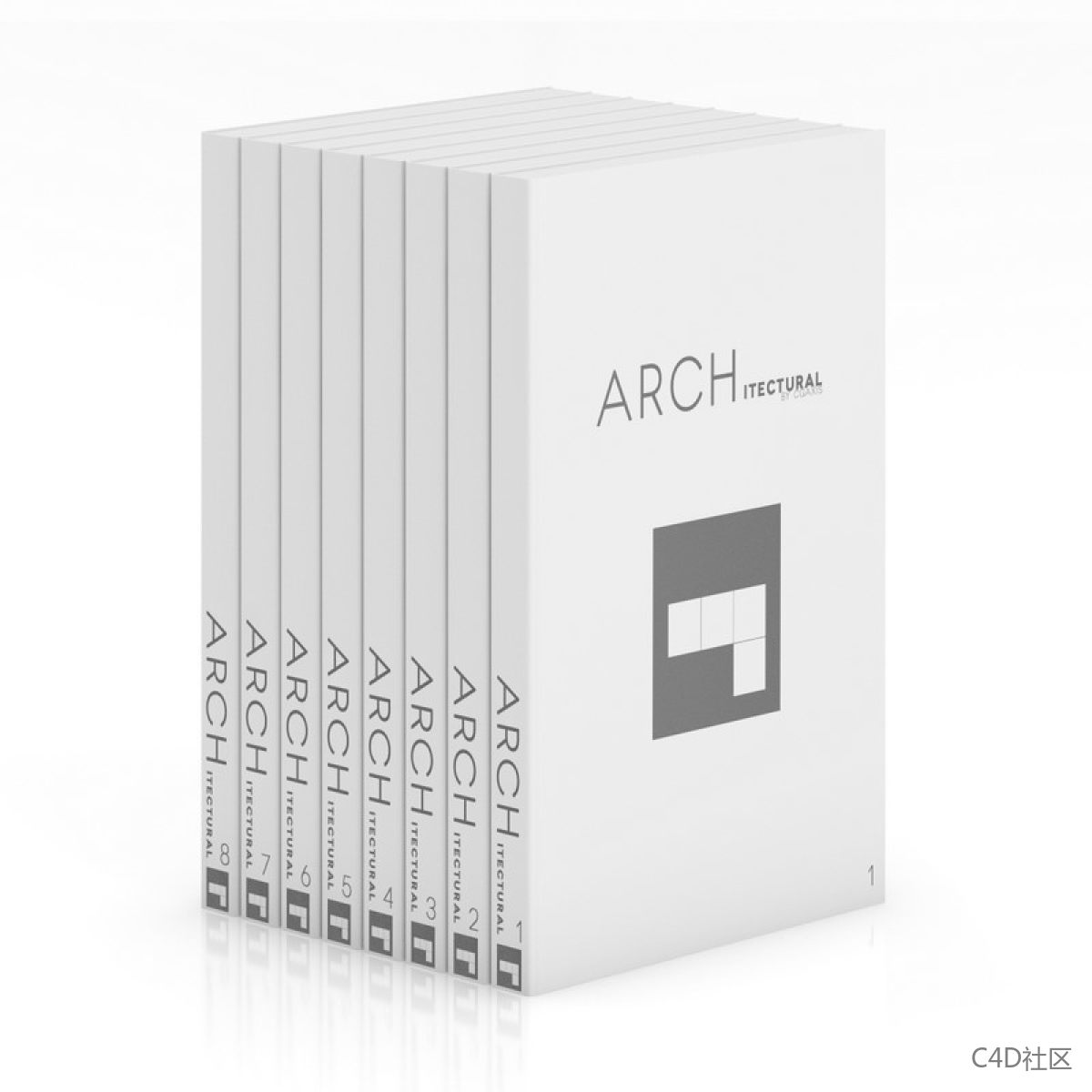 书籍模型-八本轻薄风格统一的书籍