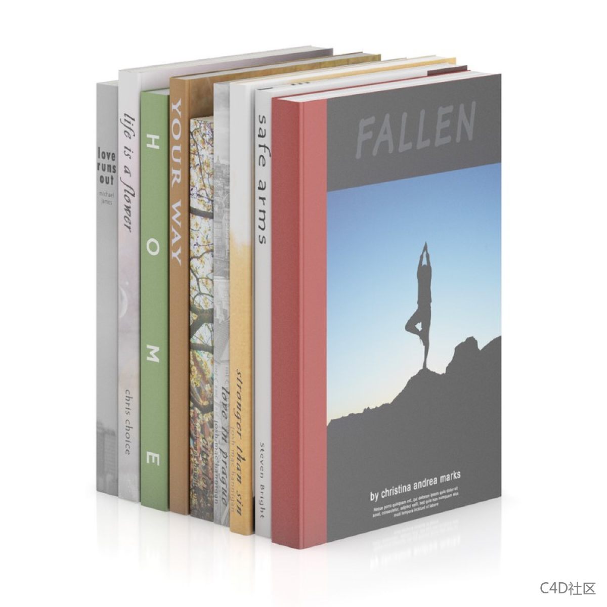 书籍模型-九本厚薄不一错落无序的书籍