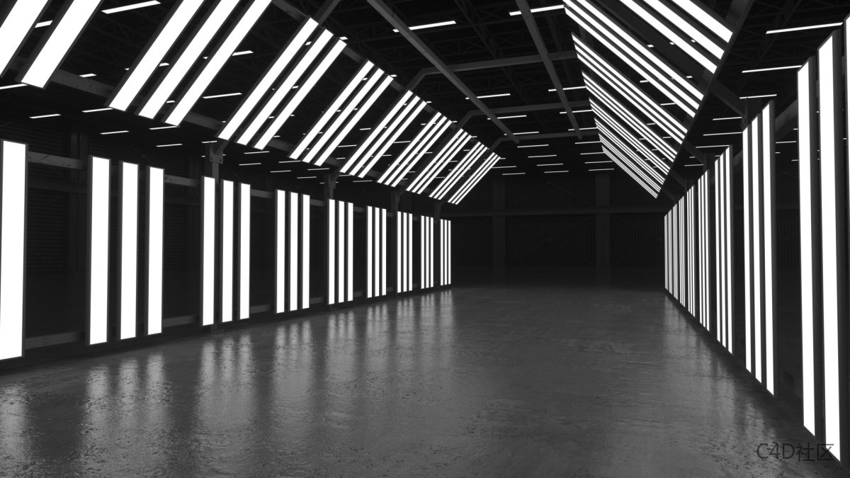 大空间场景模型-光源点非常密集的长条灯