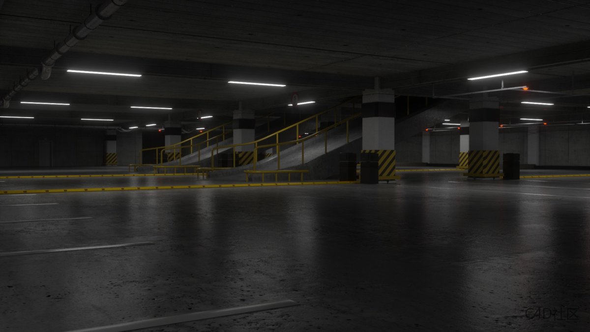 大空间场景模型-地下仓库带灯管