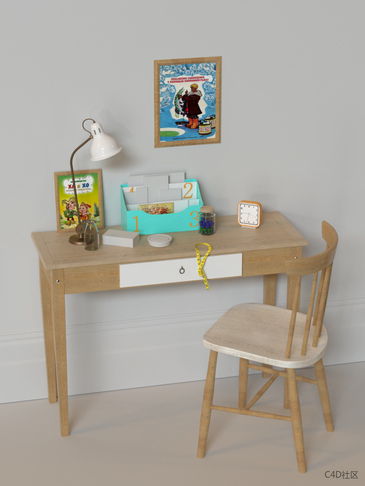 孩子的学习桌子场景模型