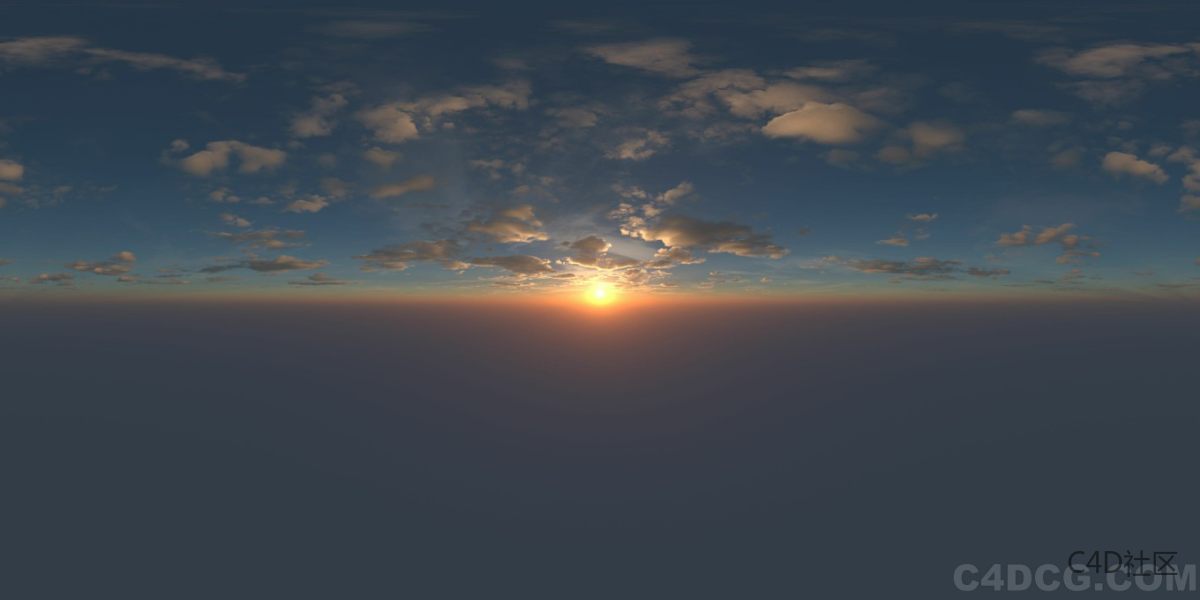 4K-HDRI-全景天空-夕阳西下金色的太阳