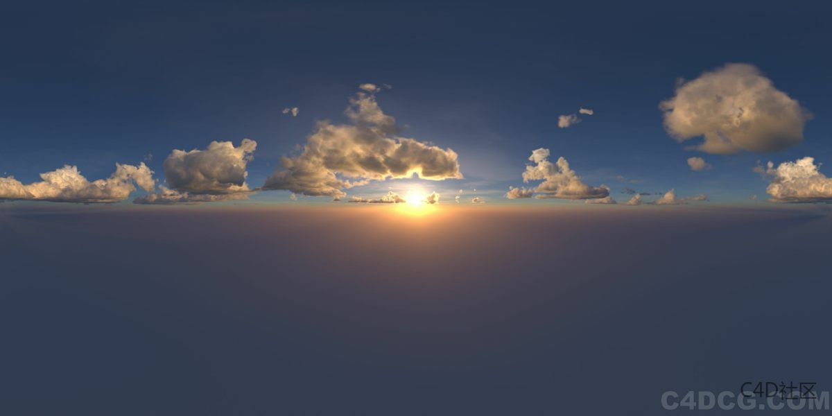 4K-HDRI-全景天空-日落夕阳金色的云