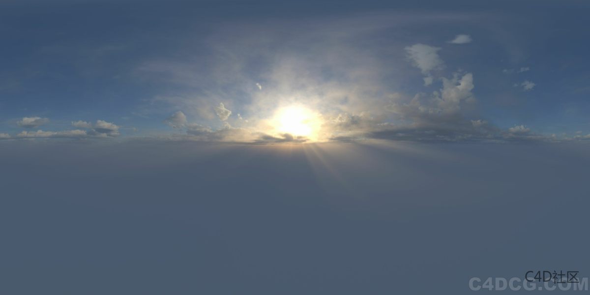 4K-HDRI-全景天空-金色的太阳从云层中探出头来