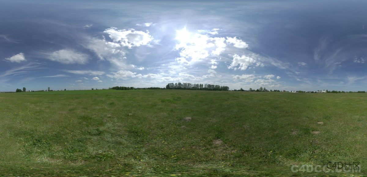 全景天空-6K HDRI-中午草地蓝天空